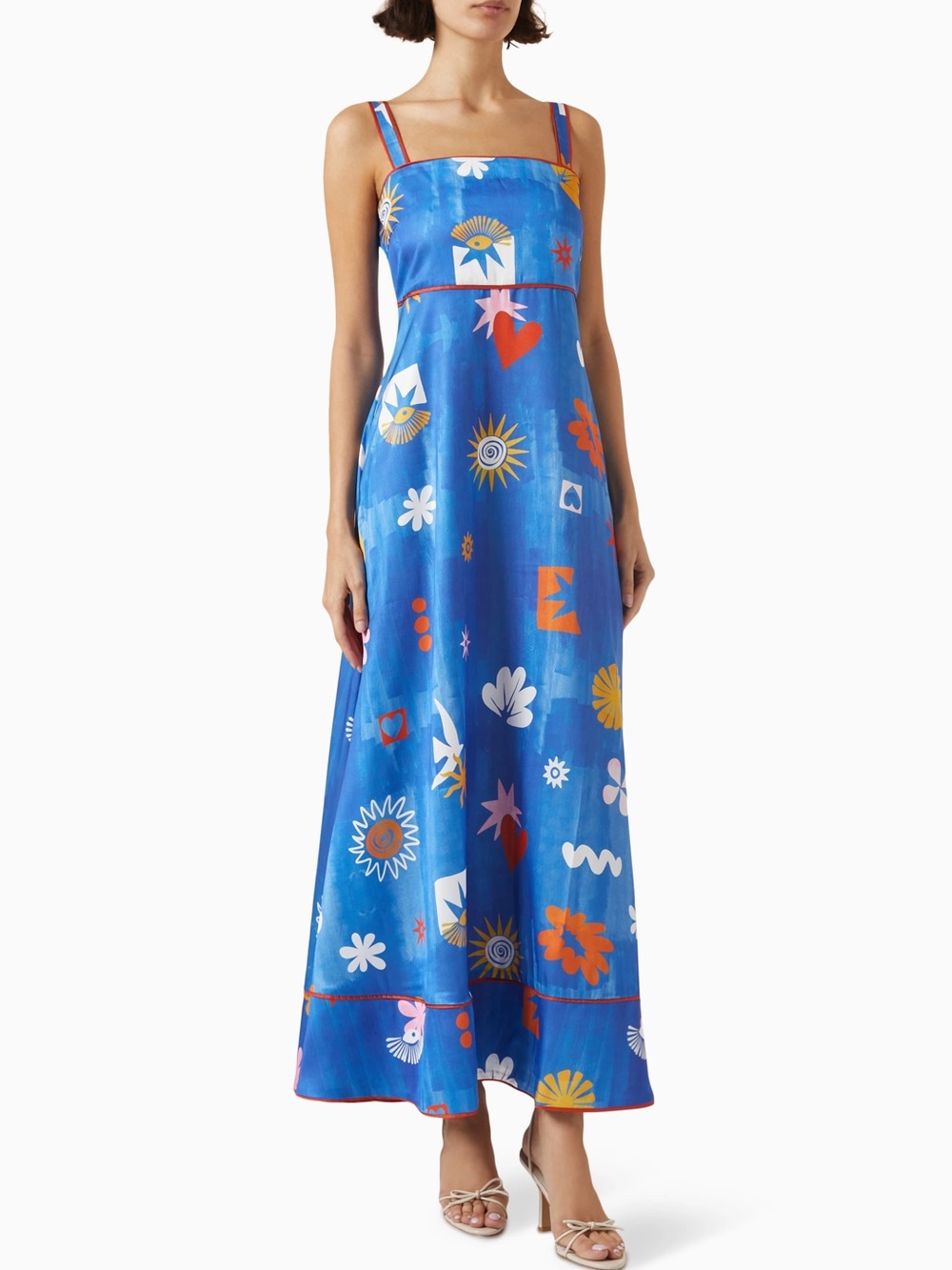 Anthropologie Blue Floral Graphic Maxi Dress with Straps